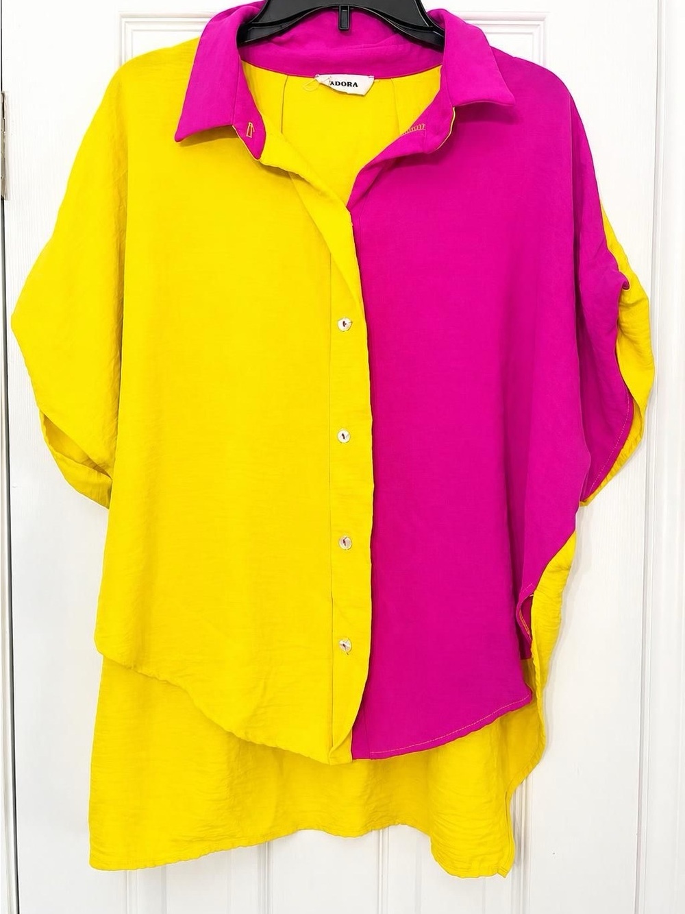 ADORA Two-Tone Button Down Shirt in Yellow & Fuchsia